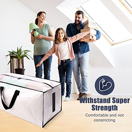 8 Pack Large Strong Moving Bags with Zippers & Carrying Handles - Water-Resistant - Heavy Duty Storage Tote for Space Saving, Fold Flat, Alternative to Moving Box (Semi-Transparent)