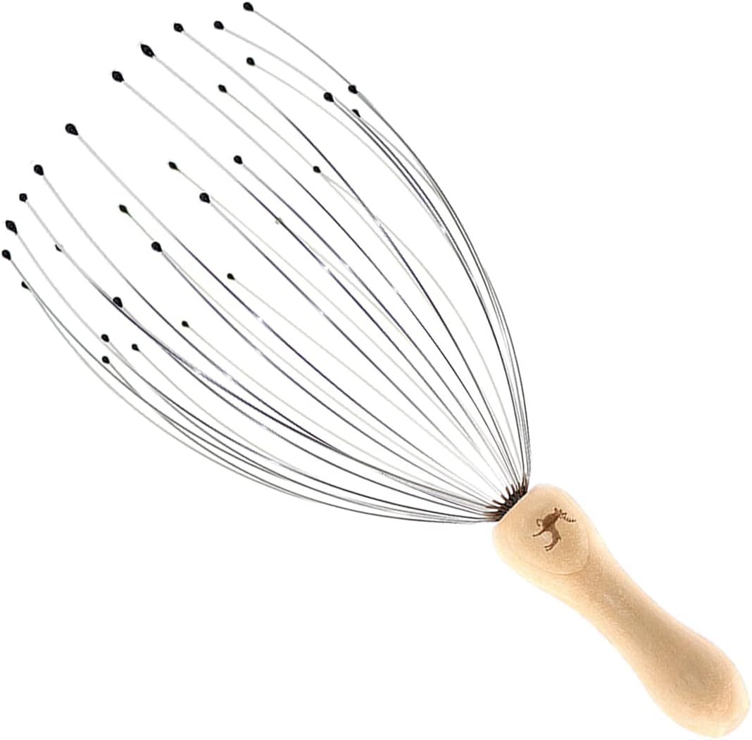USAGA 32 Fingers Head Massager Wood Handle Scalp Relaxer