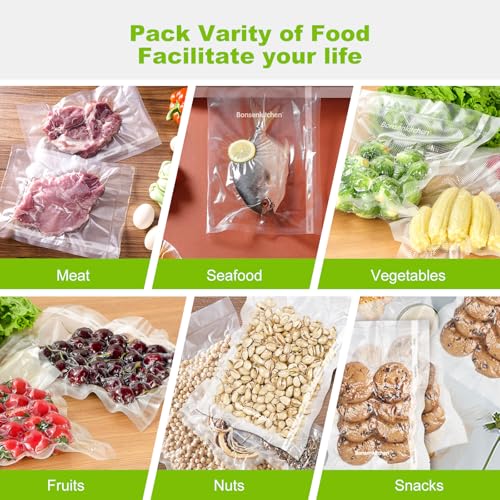 Bonsenkitchen Vacuum Sealer Bags, 8" x 50' Rolls 2 pack for Food Storage Saver, Bpa Free, Heavy Duty, Commercial Grade Textured Food Roll, Customized Size Bag for Sous Vide Cooking,VB3209