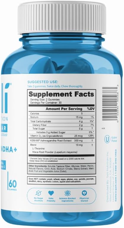 Goli Zero Sugar Ashwagandha Gummies with KSM-66, L-Theanine, Maca and Vitamin D - No Sugar Alcohols - Vegan, Keto-Friendly, Non-GMO
