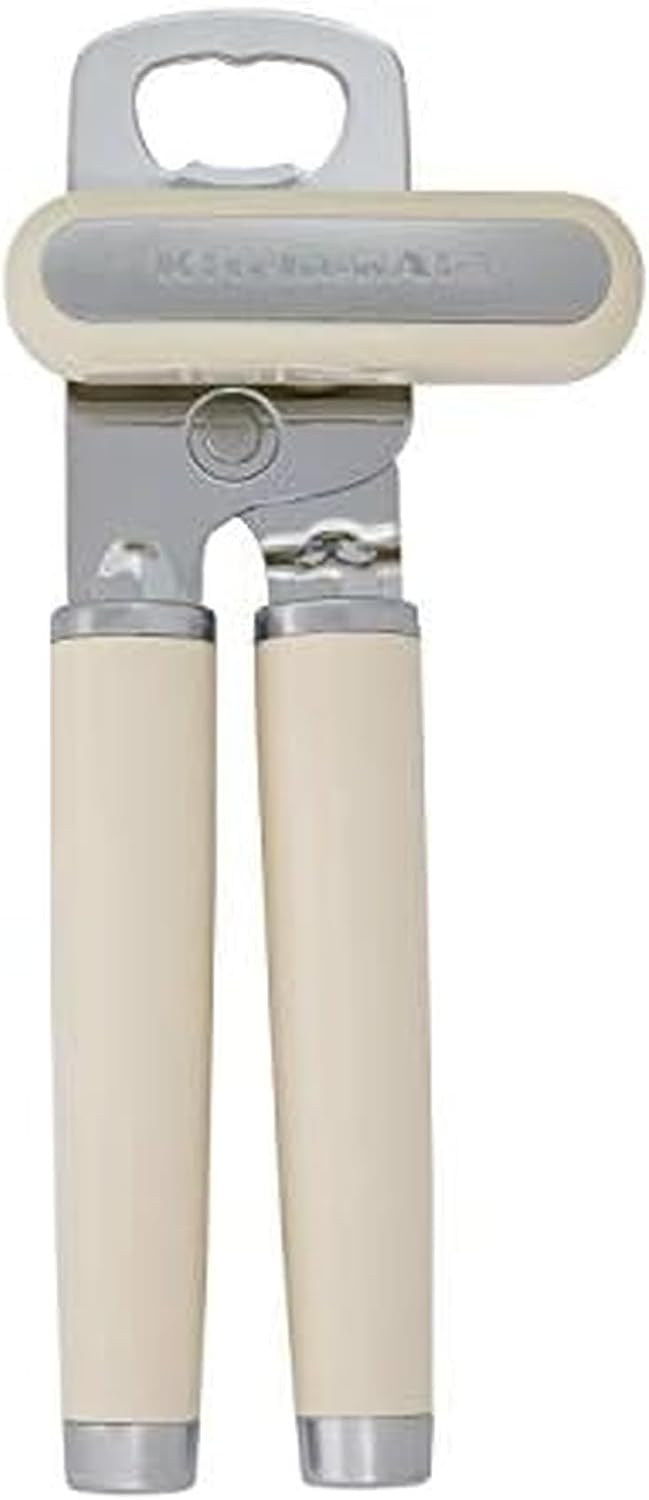 KitchenAid Classic Multifunction Can Opener and Bottle Opener Easy to Use, Razor Sharp Stainless Steel Cutting Wheel, Soft Ergonomic Handles, Almond Cream
