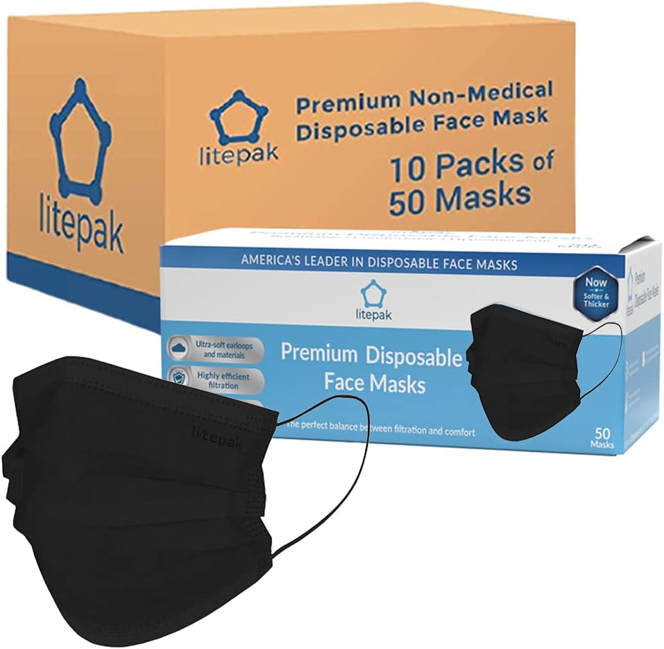 Litepak Premium Disposable Face Mask 500pcs 3ply Soft with Nose Wire