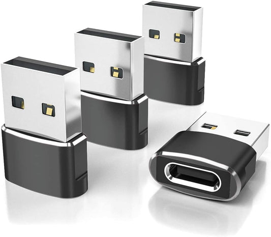 Elebase USB to USB C Adapter for iPhone 17 4Pack,USBC Female to A Male Car Charger Adapter,Type C Converter Apple 16 Pro Max 15 14 Plus,iWatch Watch 11 10 Se Ultra 3,iPad Air,Samsung Galaxy S25,Black