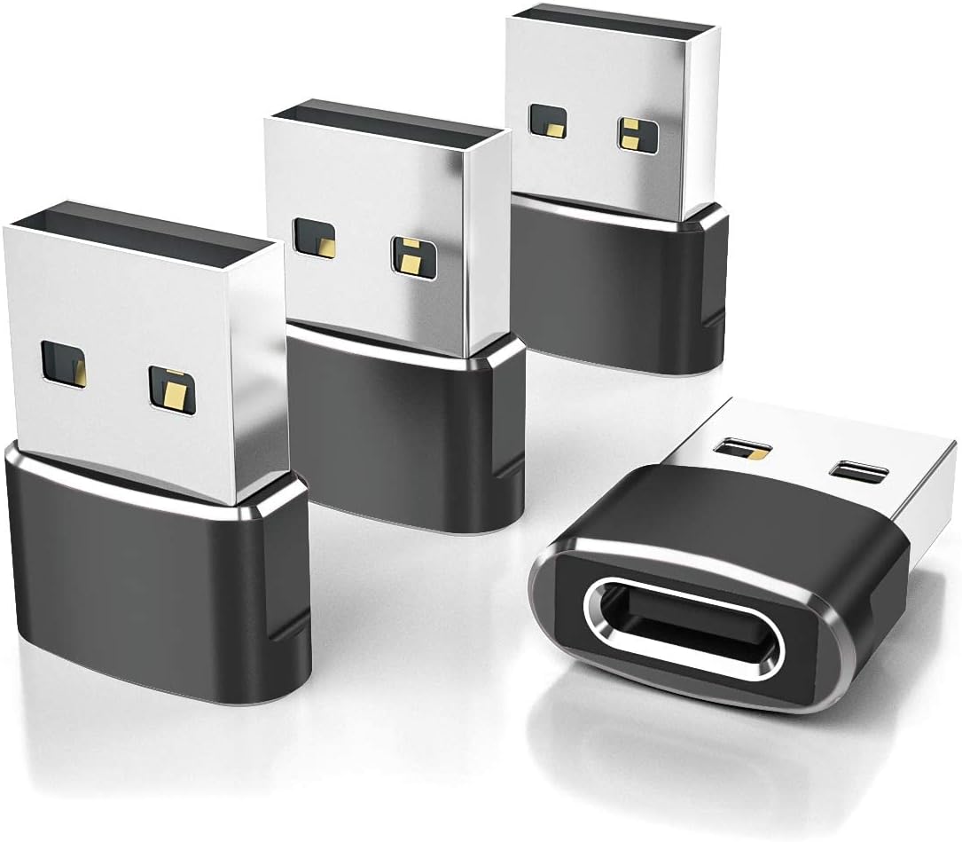 Elebase USB to USB C Adapter for iPhone 17 4Pack,USBC Female to A Male Car Charger Adapter,Type C Converter Apple 16 Pro Max 15 14 Plus,iWatch Watch 11 10 Se Ultra 3,iPad Air,Samsung Galaxy S25,Black