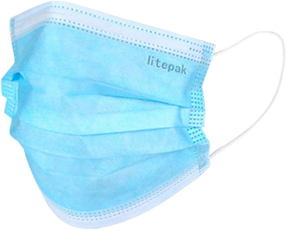 Litepak 2000pcs 3-Ply Black Disposable Face Masks Adult Size