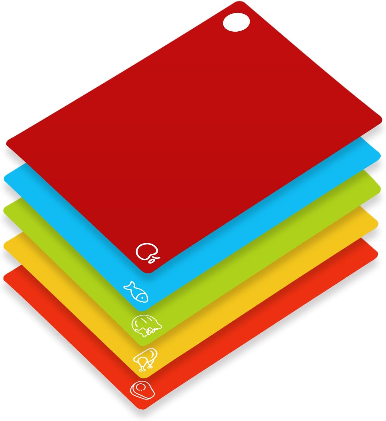 Goodluck 5 Pieces Flexible Cutting Boards, BPA Free Plastic Cutting Boards for Kitchen, Non Slip Cutting Mat for Meat and Vegetables