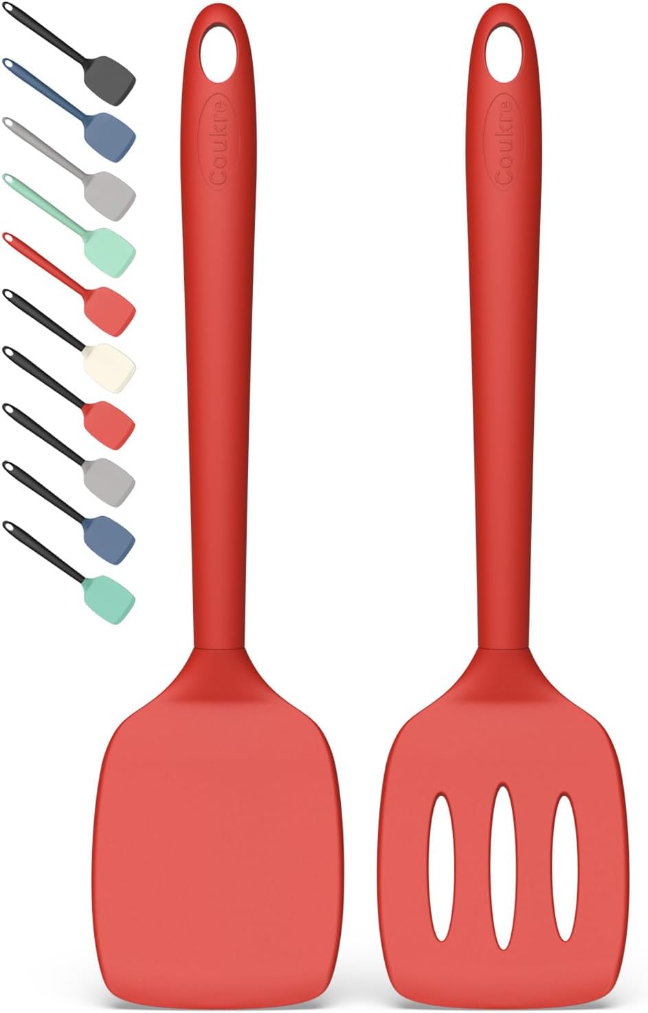 Coukre 2 Pack Silicone Spatula Set,High Heat Resistant, BPA-Free | Dishwasher Safe Kitchen Spatula for Nonstick Pans, Solid & Slotted Turners for Cooking, Sautéing, and Flipping, PureBlack