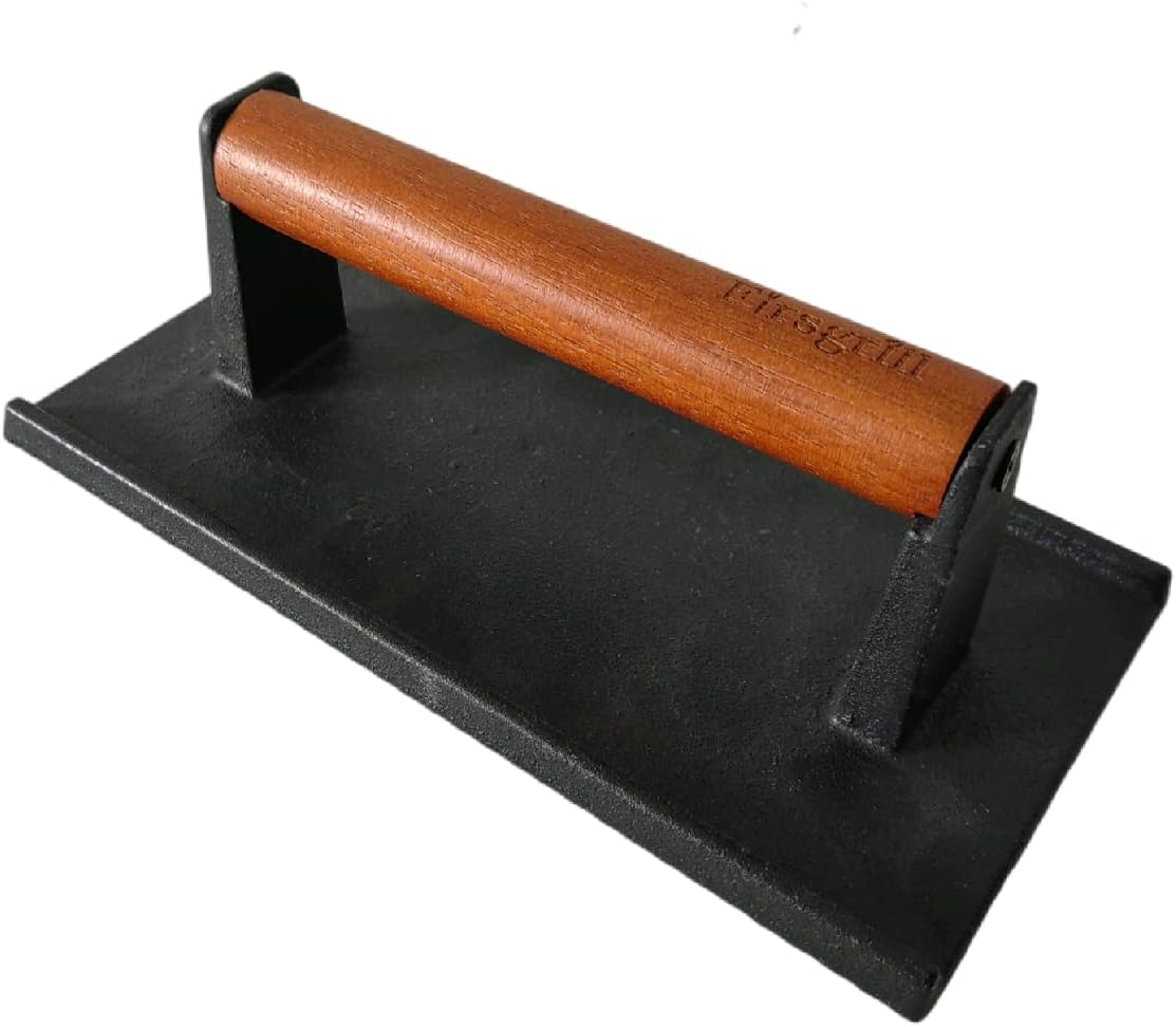 Firsgrill Burger Press 7.08" Round,Heavy-Duty Cast Iron Smash Burger Press Meat Steak With Wood Handle for Blackstone Camp chef Pitboss Weber Griddle Grills(Round) | Heavy Duty Good for Blackstone Camp chef Pitboss Weber Griddle