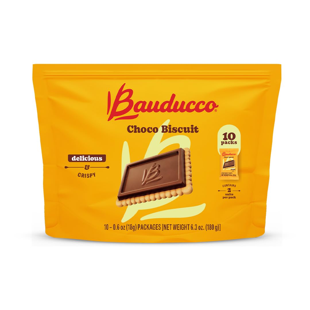 Bauducco Choco Biscuit Cookies, Individually Wrapped, 25.3 oz, Pack of 40