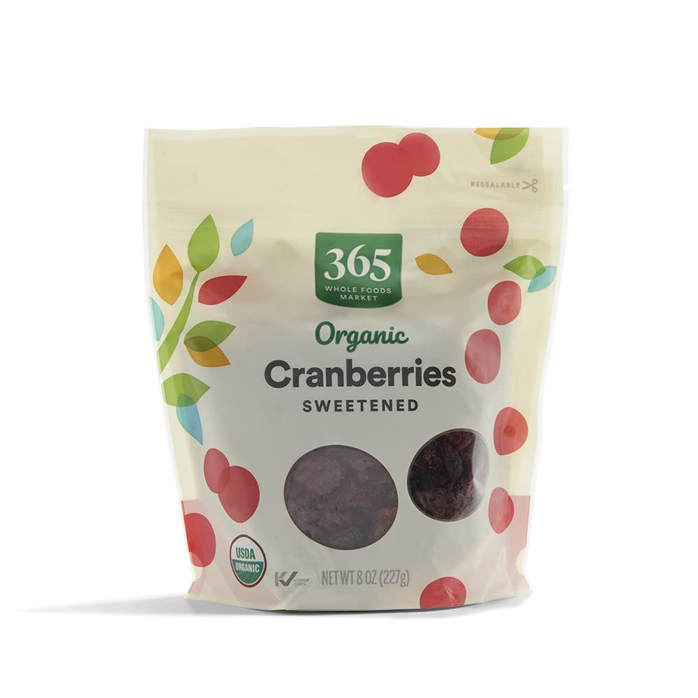 365 by Whole Foods Market, Organic Dried Sweetened Cranberries, 8 Ounce, Perfect for Healthy Snacks and Baking