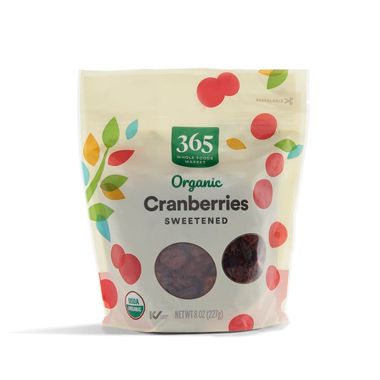 365 by Whole Foods Market, Organic Dried Sweetened Cranberries, 8 Ounce, Perfect for Healthy Snacks and Baking