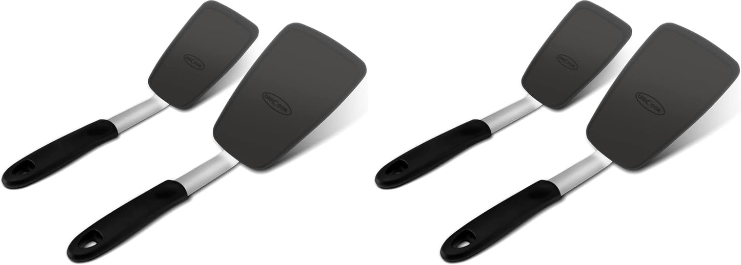 Unicook 2 Pieces Flexible Silicone Spatula Set for Kitchen Use, Food Grade | Flexible and Heat Resistant Head, Sturdy Construction, Non-Stick Safe, Non-slip Grip, Easy Care, Versatile Cooking Tasks