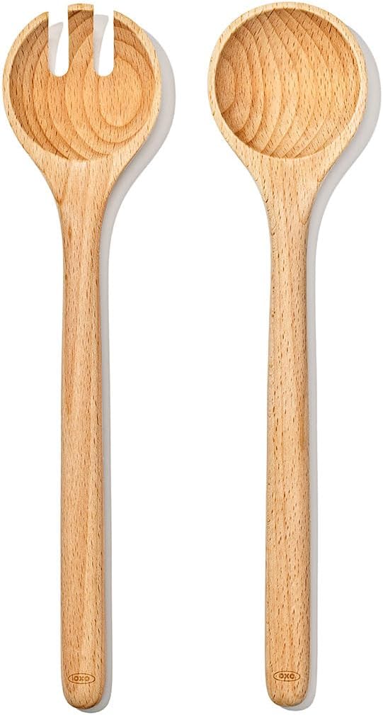 OXO Good Grips 3‑Piece Wooden Utensil Set, Solid Beachwood Spoon, Slotted Spoon and Turner