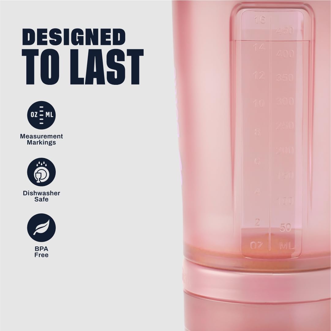 BlenderBottle Shaker Bottle with Pill Organizer and Storage for Protein Powder, Classic V2 ProStak System, 22-Ounce, Rose Pink