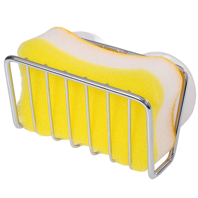Toplife Sponge Holder for Kitchen Sink, Stainless Steel Suction Cup Sponge Caddy - Silver