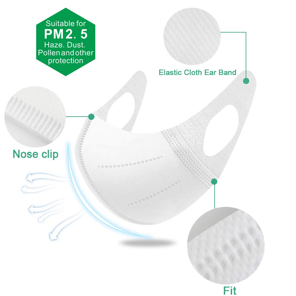 Medi-sky 3D Disposable Face Mask for Adults, Elastic Cloth Ear Straps, 50pcs White