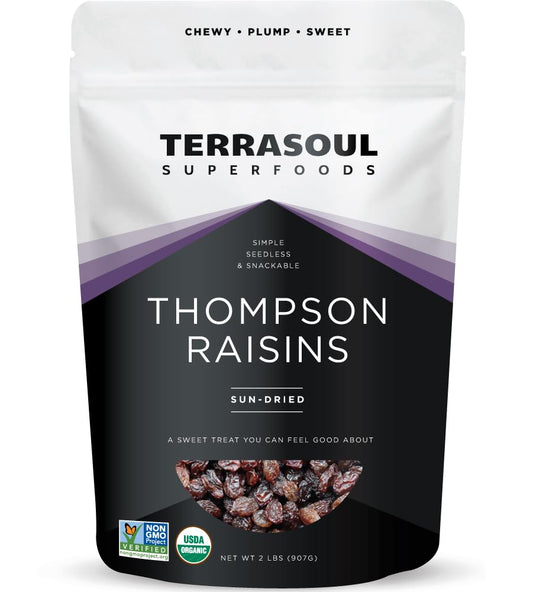Terrasoul Superfoods Organic Raisins, 2 Lbs, Seedless, No-Sugar Added, No Preservatives