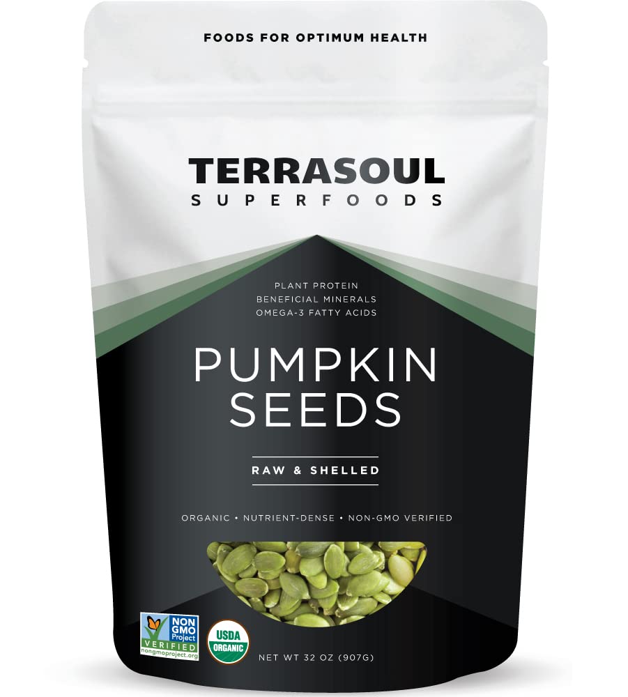 Terrasoul Superfoods Organic Pumpkin Seeds, 2 Lbs - Shelled, Raw, Unsalted, Premium Quality