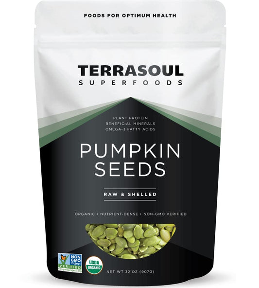 Terrasoul Superfoods Organic Pumpkin Seeds, 2 Lbs - Shelled, Raw, Unsalted, Premium Quality