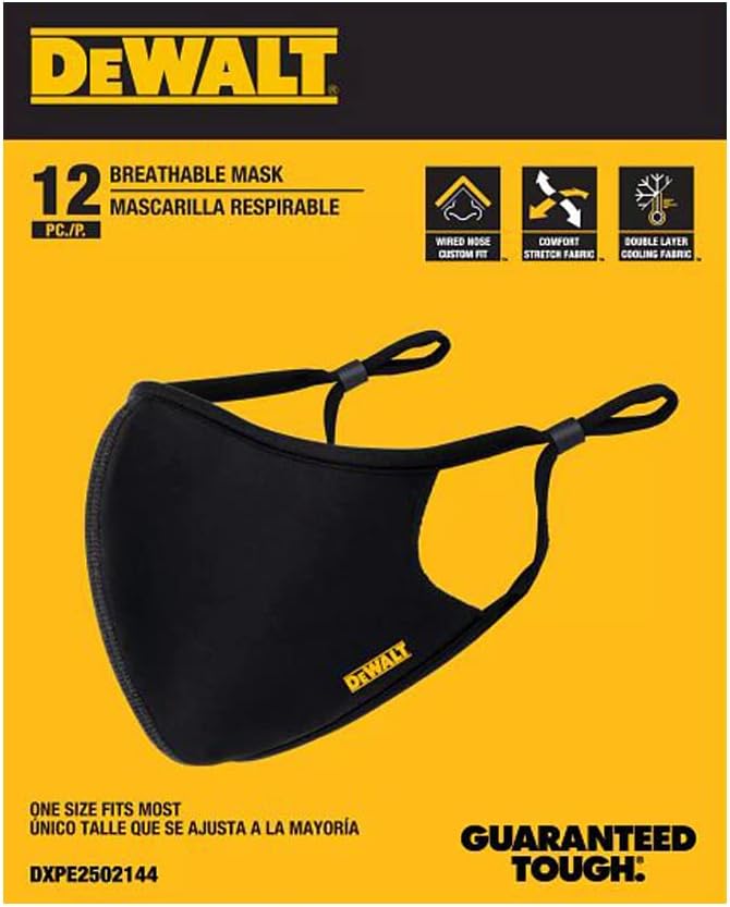DEWALT Black Face Masks, Adjustable Fit, Breathable Reusable Cooling