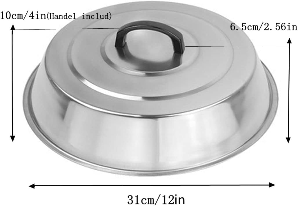 12 Inch Heavy Duty Cheese Melting Dome Wok Lids - Stainless Steel Griddle Grill Accessories - Durable Round Basting, Steaming Cover - Heat Resistant Handle for Flat Top Griddle Grill- 2 Domes