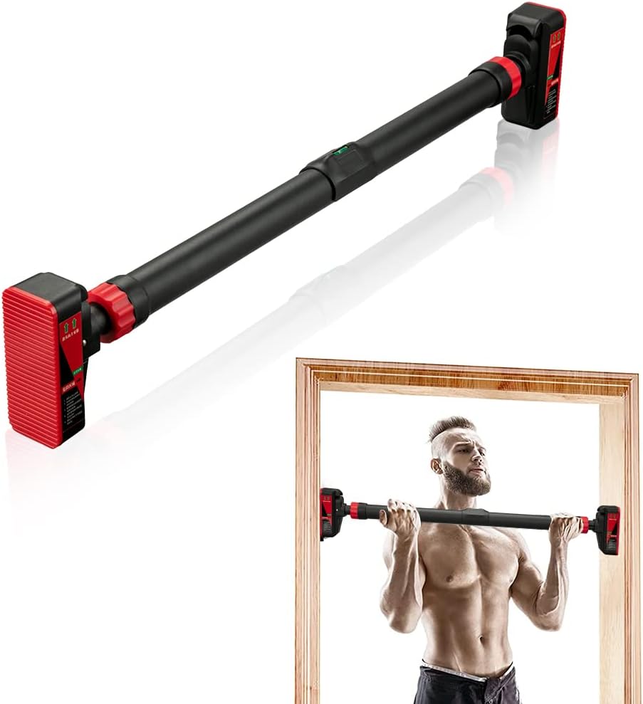 Adjustable Pull Up Bar for Doorway - 440lb Capacity, No Screws, Level Meter