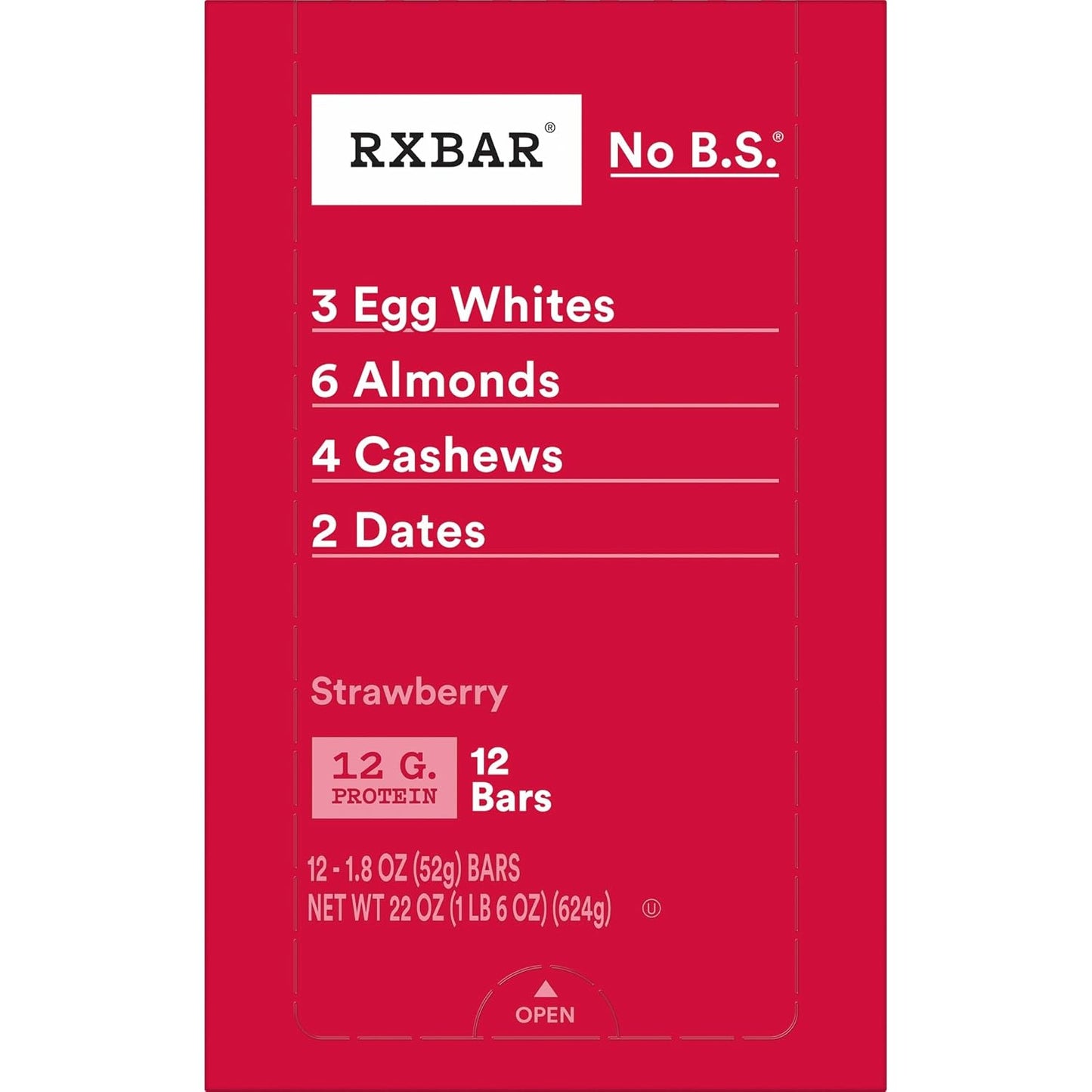 RXBAR Protein Bars, 12g Protein, Gluten Free Snacks, Strawberry, 12 Count Box