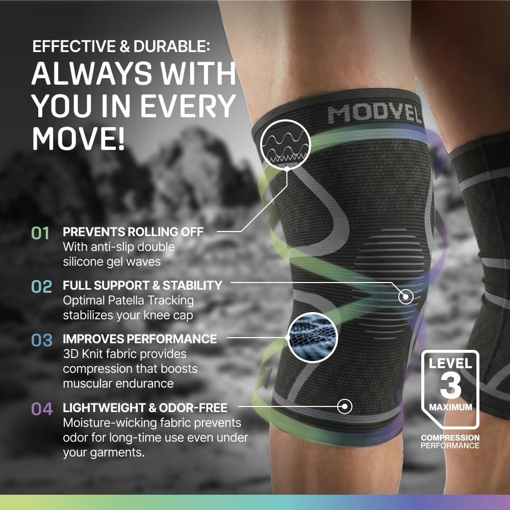 Modvel 2 Pack Knee Brace for Women and Men - Knee Support