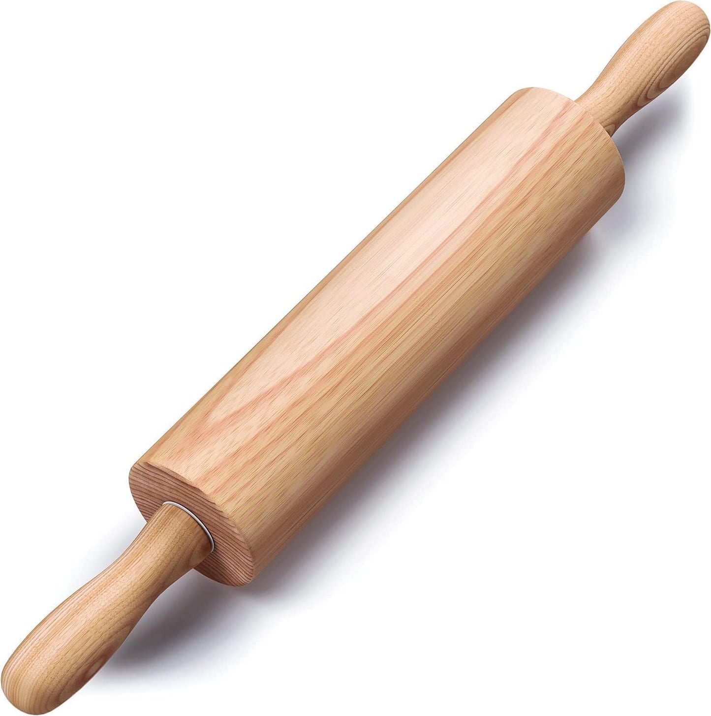 Wooden Rolling Pin, Beech Wood, 17.6" Dough Roller for Baking | Ergonomic Handles, Nylon Bearings, Baking Pizza, Bread & Cookies, Pasta, Dough Roller
