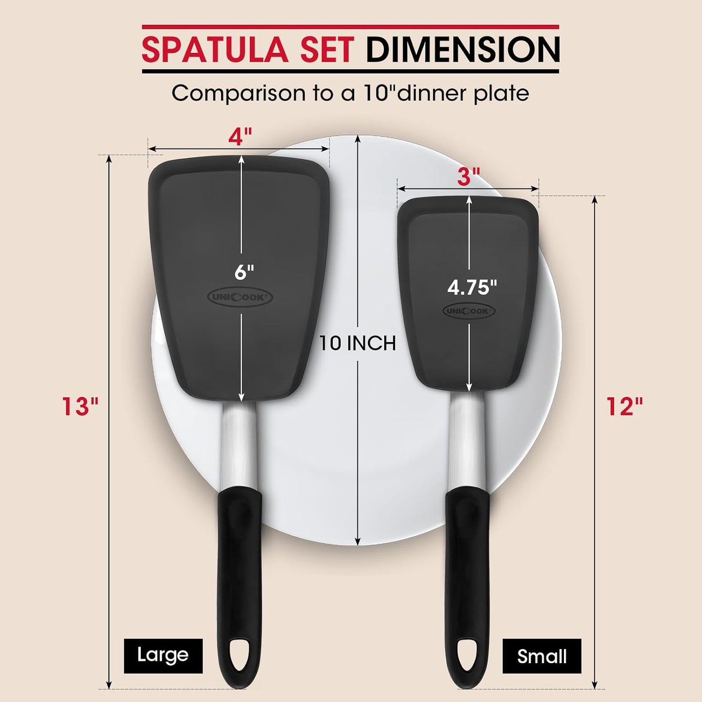 Unicook 2 Pieces Flexible Silicone Spatula Set for Kitchen Use, Food Grade | Flexible and Heat Resistant Head, Sturdy Construction, Non-Stick Safe, Non-slip Grip, Easy Care, Versatile Cooking Tasks