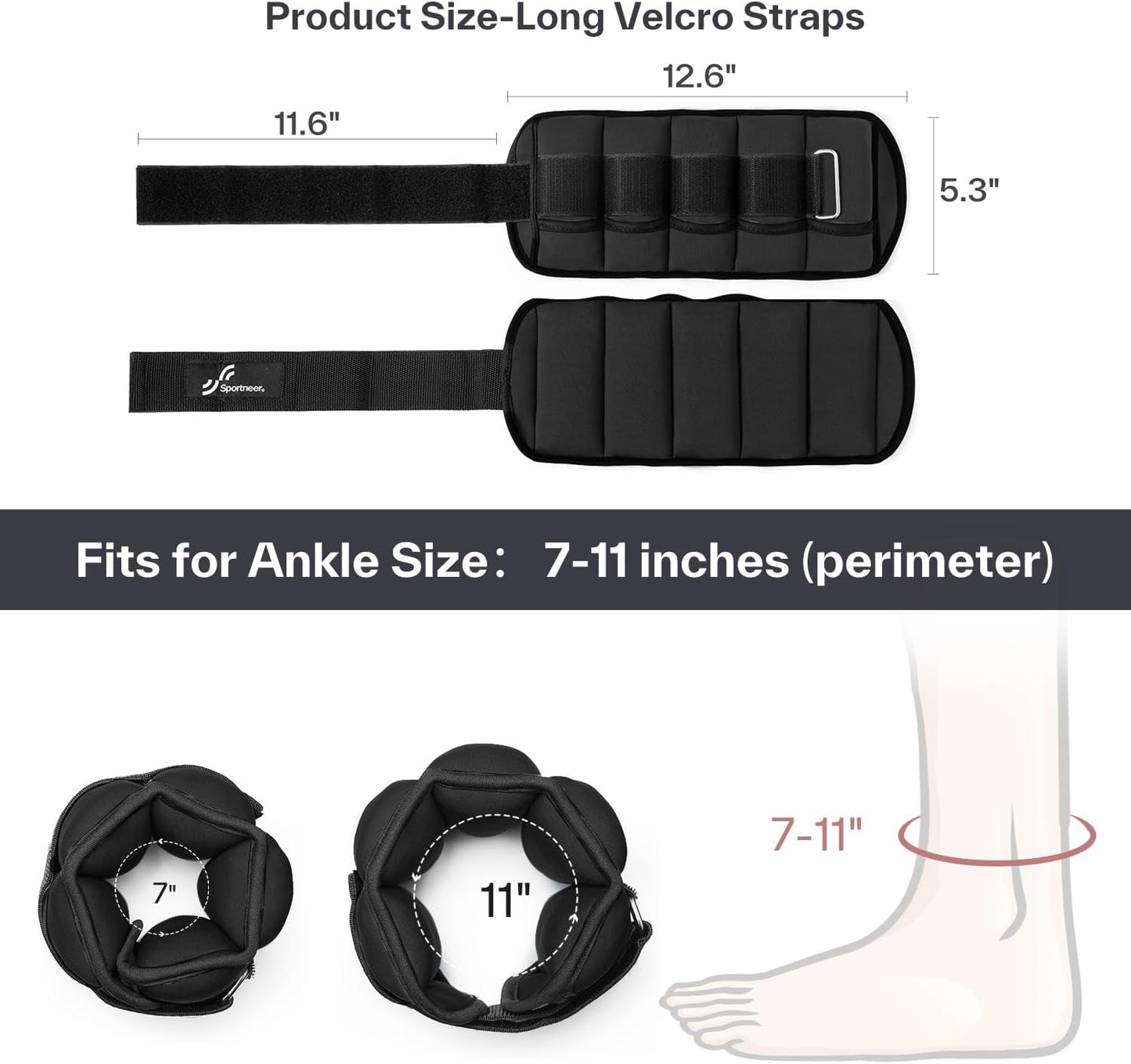 Sportneer Adjustable Ankle Weights 7 lbs - Strength Training for Yoga, Walking, Running