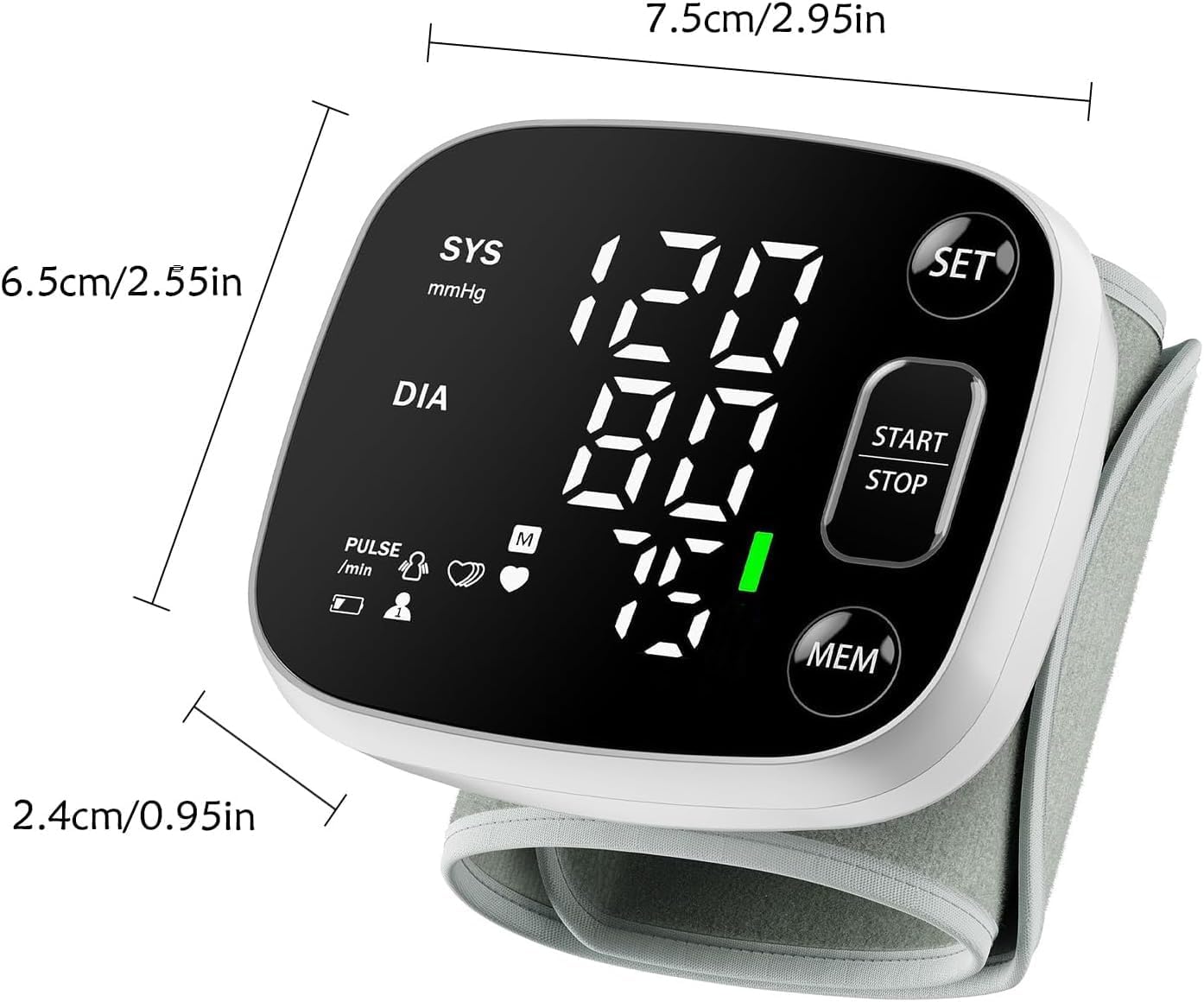 Oklar Rechargeable Wrist Digital Blood Pressure Monitor with LED Display
