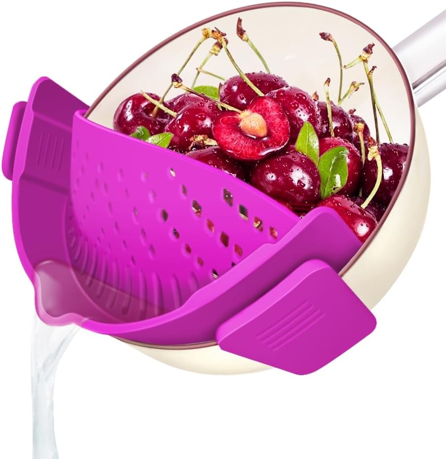 YEVIOR Clip on Strainer for All Pots Pan,Silicone Pasta Strainer | Food-grade BPA-free,Kitchen Gadgets, Food Strainer Collapsible Colander for Noodle,Vegetables,Fruit,Spaghetti (Grey)