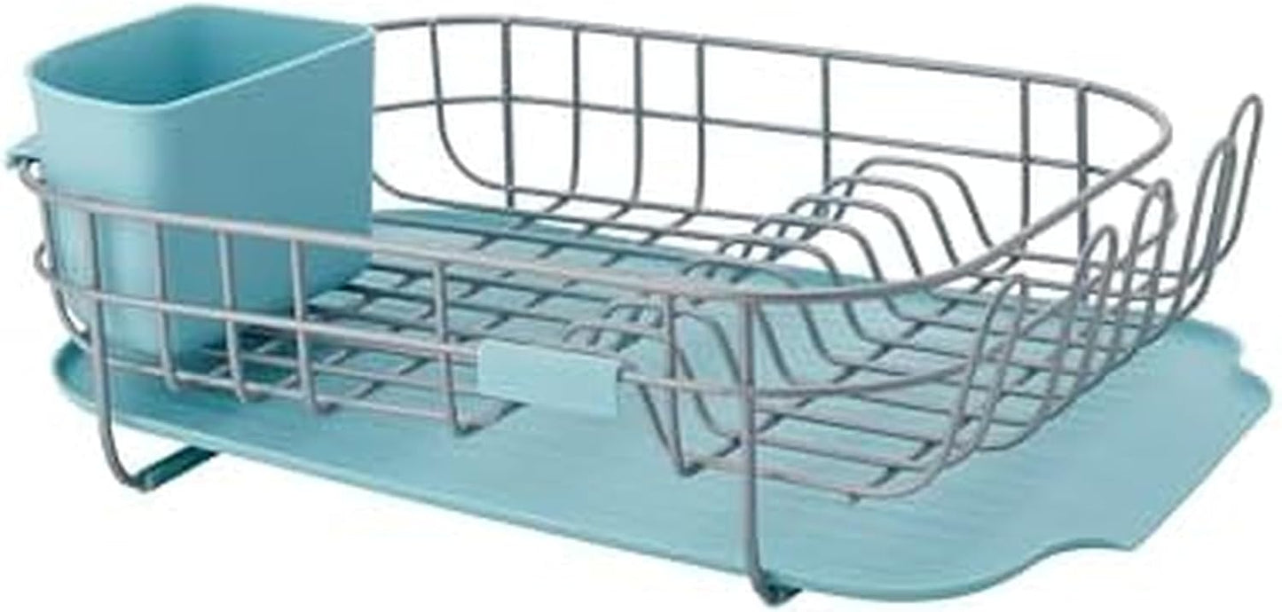 KitchenAid Large Capacity Full Size Rust Resistant Dish Rack with Angled Drain Board and Removable Flatware Caddy, Light Grey
