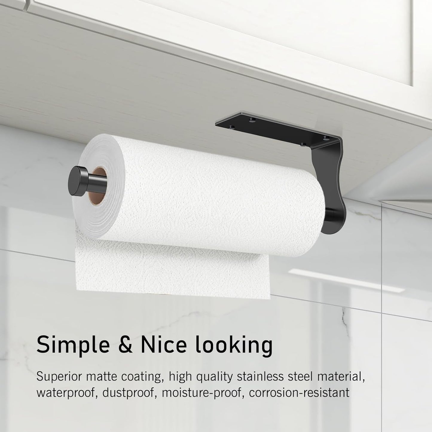 SetSail Paper Towel Holder, Single Hand Operable Paper Towel Holder Under Cabinet with Adjustable Damper, Easy Tear, Wall Mount, Self-Adhesive or Drilled for Kitchen Bathroom, Black