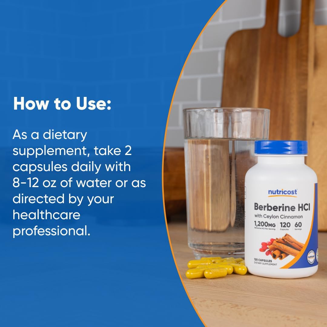 Nutricost Berberine HCl with Ceylon Cinnamon Capsules 120 Count