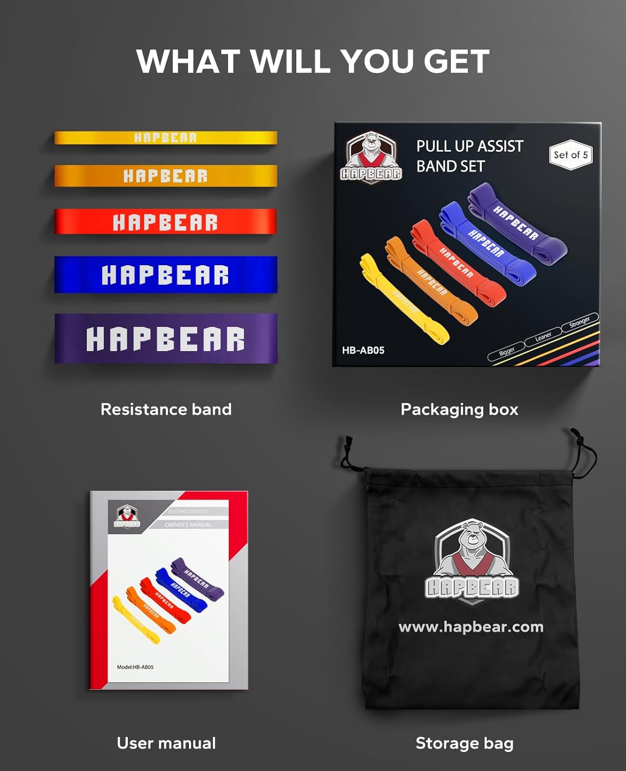 HAPBEAR Pull Up Assistance Bands Resistance Bands Set for Workout