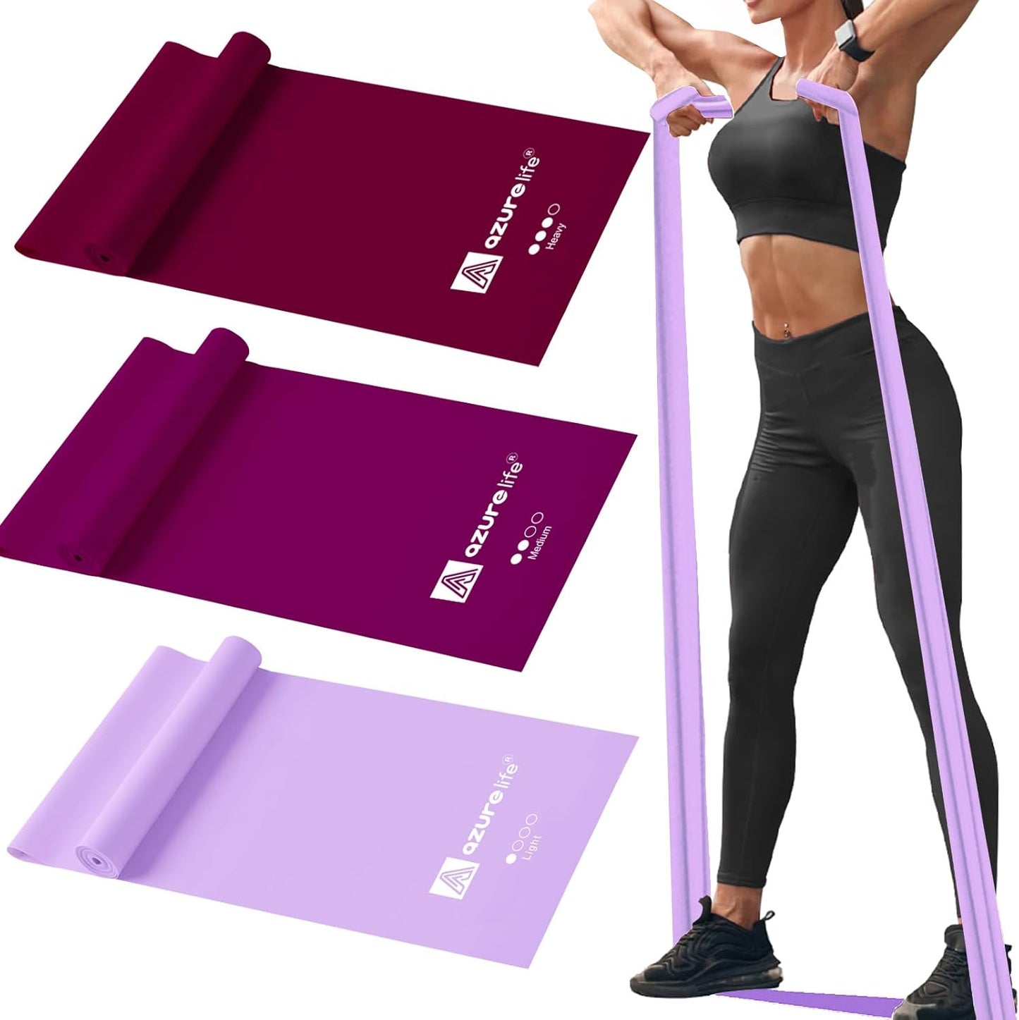 AZURELIFE Resistance Bands, Professional Non-Latex Elastic Stretch Bands for Physical Therapy and Strength Training