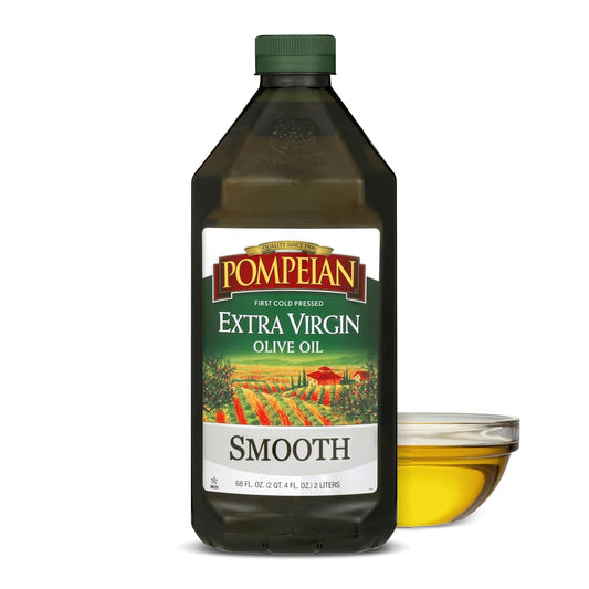 Pompeian Smooth Extra Virgin Olive Oil - 68 Fl Oz - First Cold Pressed for Cooking and Baking