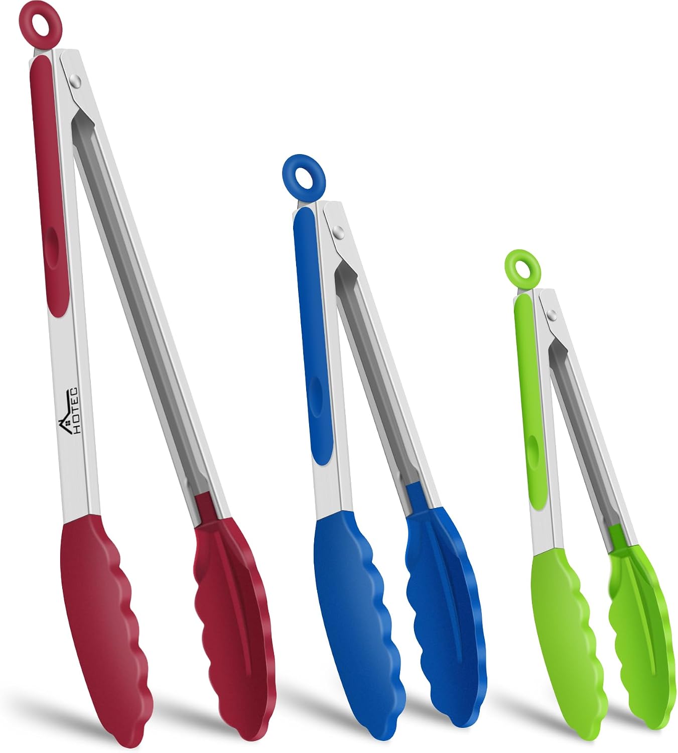 HOTEC Premium Stainless Steel Locking Kitchen Tongs with Silicon Tips, Set of 3-7", 9" and 12" (Gradient Blue)
