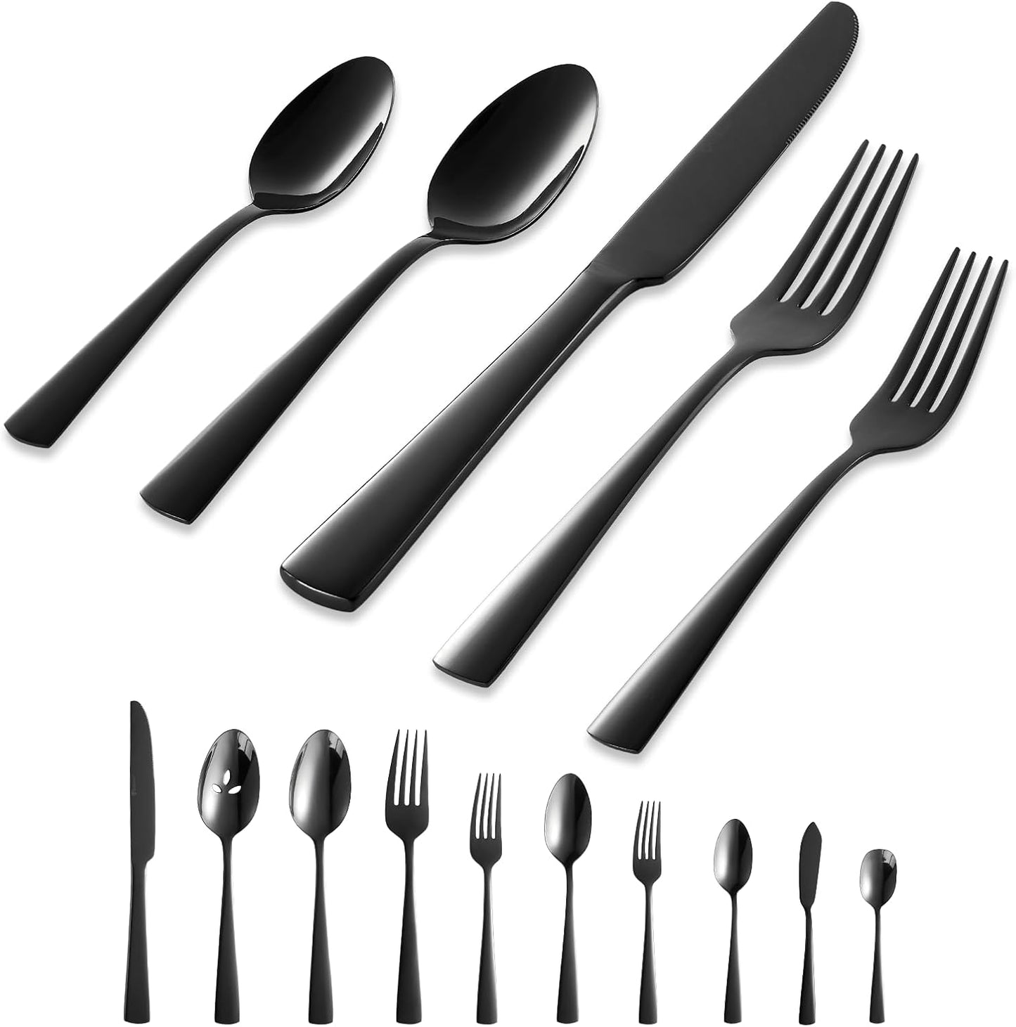 45-Piece Stainless Steel Silverware Set for 8, Dishwasher Safe | For Home, Restaurant & Travel, Heavy-Duty 45pc Set, Includes 8 Steak Knives, Mirror-Polished & Rust-Proof, Ergonomic Design