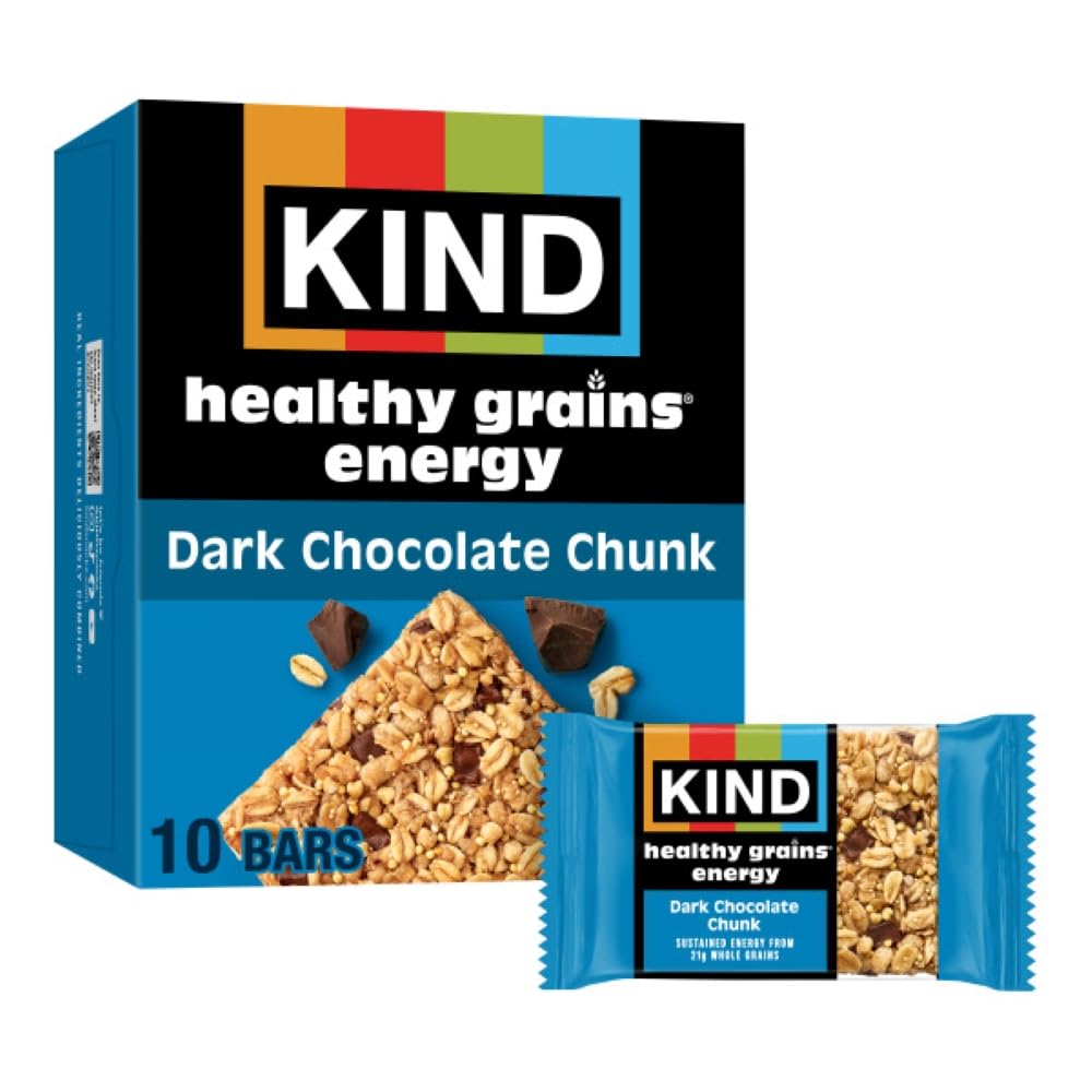 KIND Healthy Grains Energy Bars, Dark Chocolate Chunk, Gluten Free, Healthy Snacks, 21g Whole Grains, 10 Count