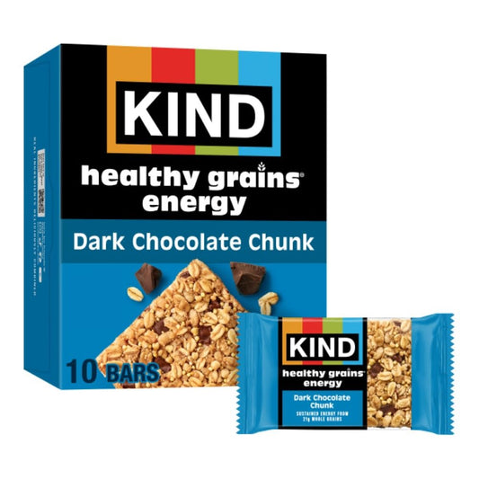 KIND Healthy Grains Energy Bars, Dark Chocolate Chunk, Gluten Free, Healthy Snacks, 21g Whole Grains, 10 Count