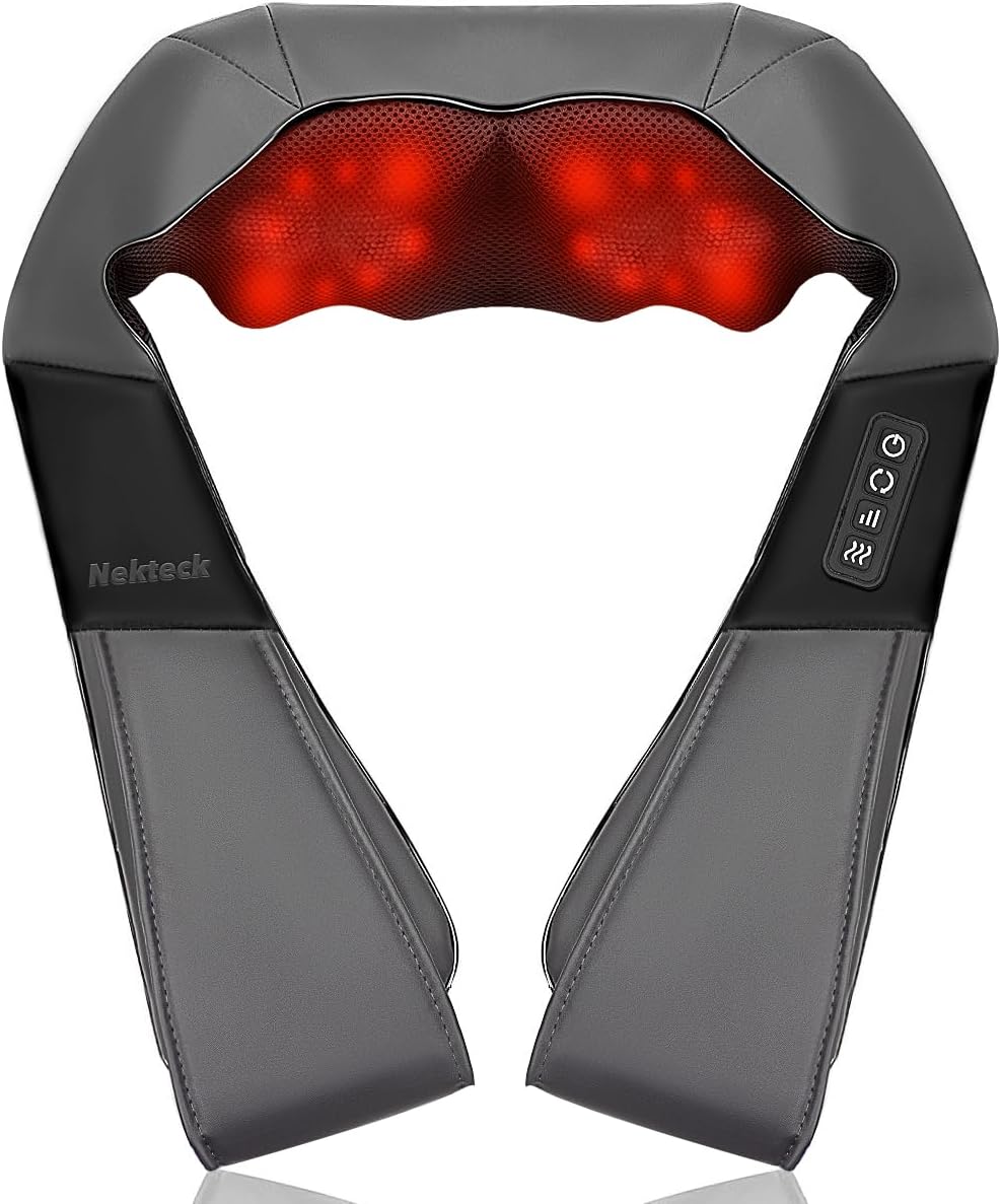 Nekteck Shiatsu Neck Massager with Heat for Pain Relief, 2026 Upgraded 3D Back Shoulder Kneading Massage Pillow, Black