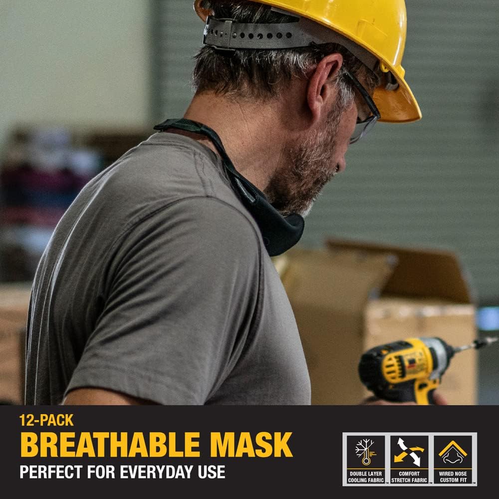 DEWALT Black Face Masks, Adjustable Fit, Breathable Reusable Cooling