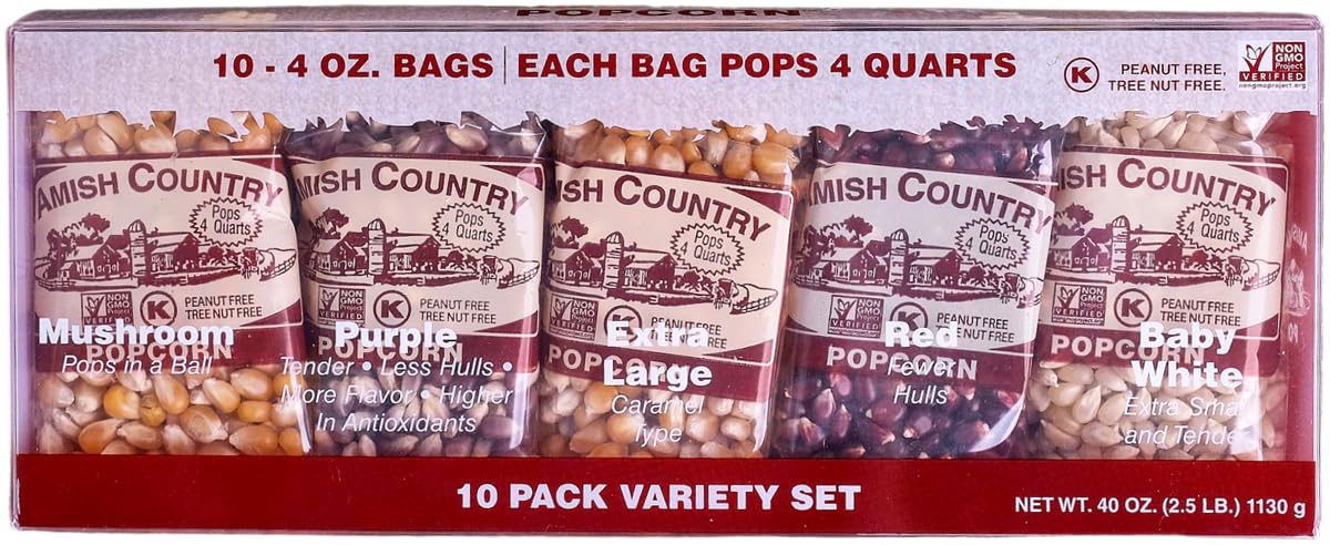 Amish Country Popcorn 4 Ounce Variety Kernel Gift Set 10 Pack Assorted