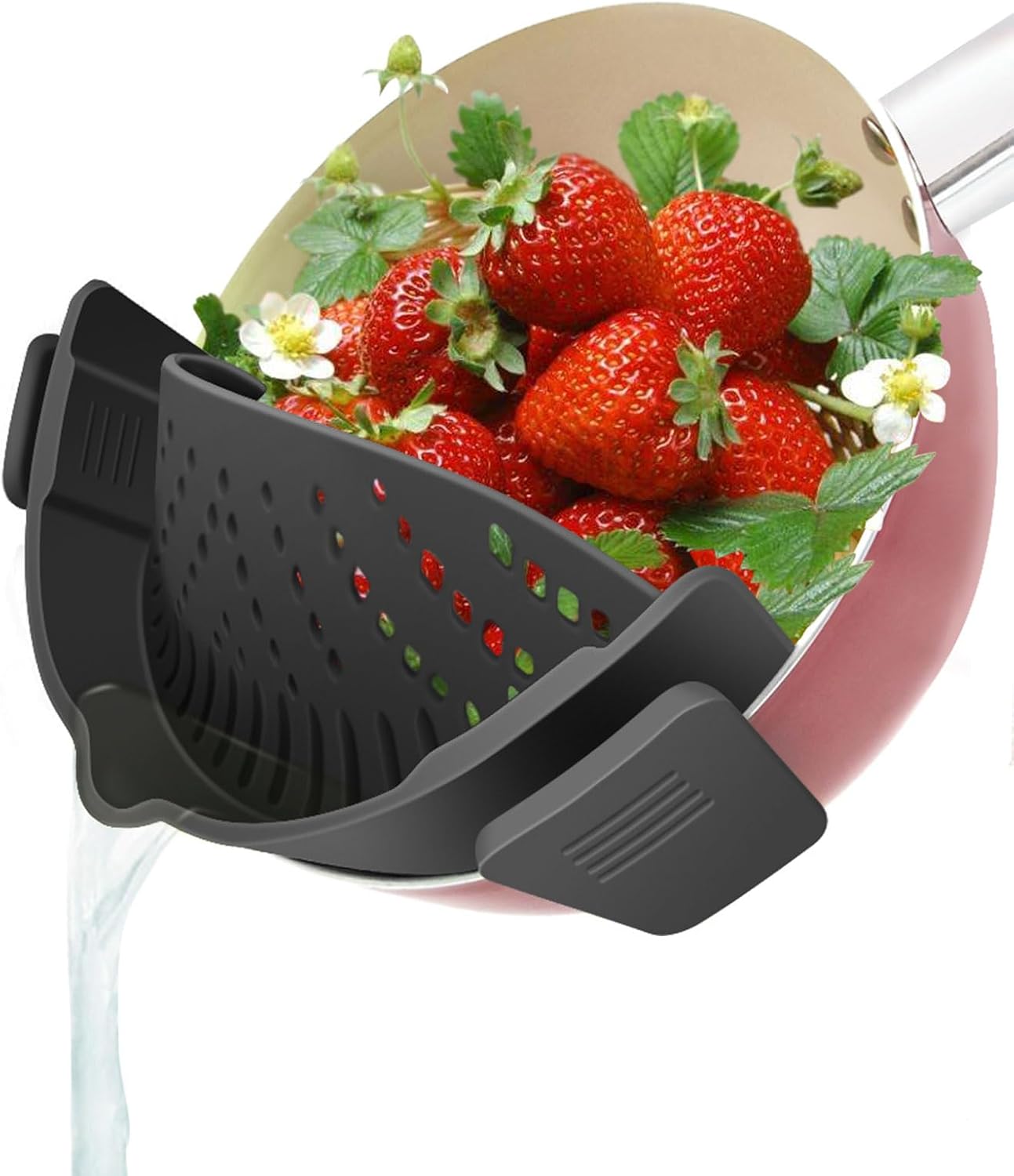 YEVIOR Clip on Strainer for All Pots Pan,Silicone Pasta Strainer | Food-grade BPA-free,Kitchen Gadgets, Food Strainer Collapsible Colander for Noodle,Vegetables,Fruit,Spaghetti (Grey)