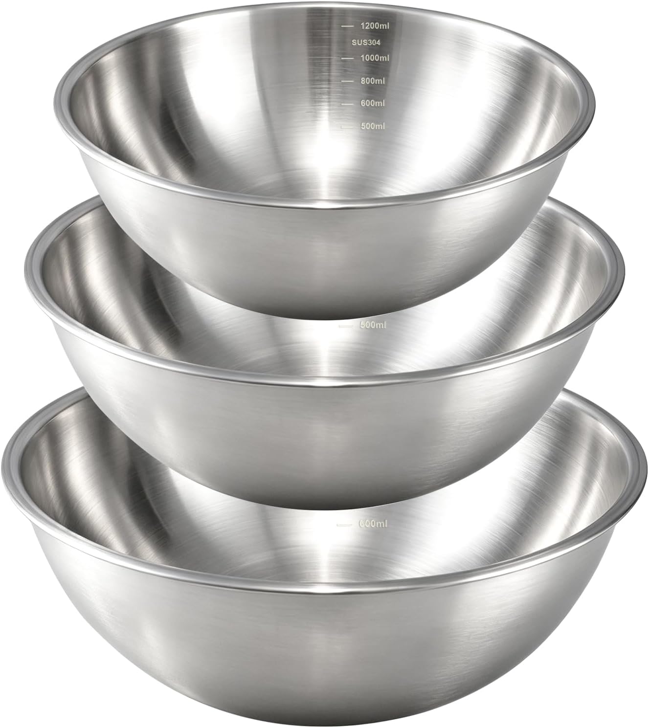 Gronivex Stainless Steel Mixing Bowls Set, 3-Piece (1.5, 2.2 & 3.4 Qt) | Food-Grade Metal, Dishwasher safe，Stackable Nesting & Space-Saving – For Kitchen Baking, Salads, Meal Prep, RV & Camping