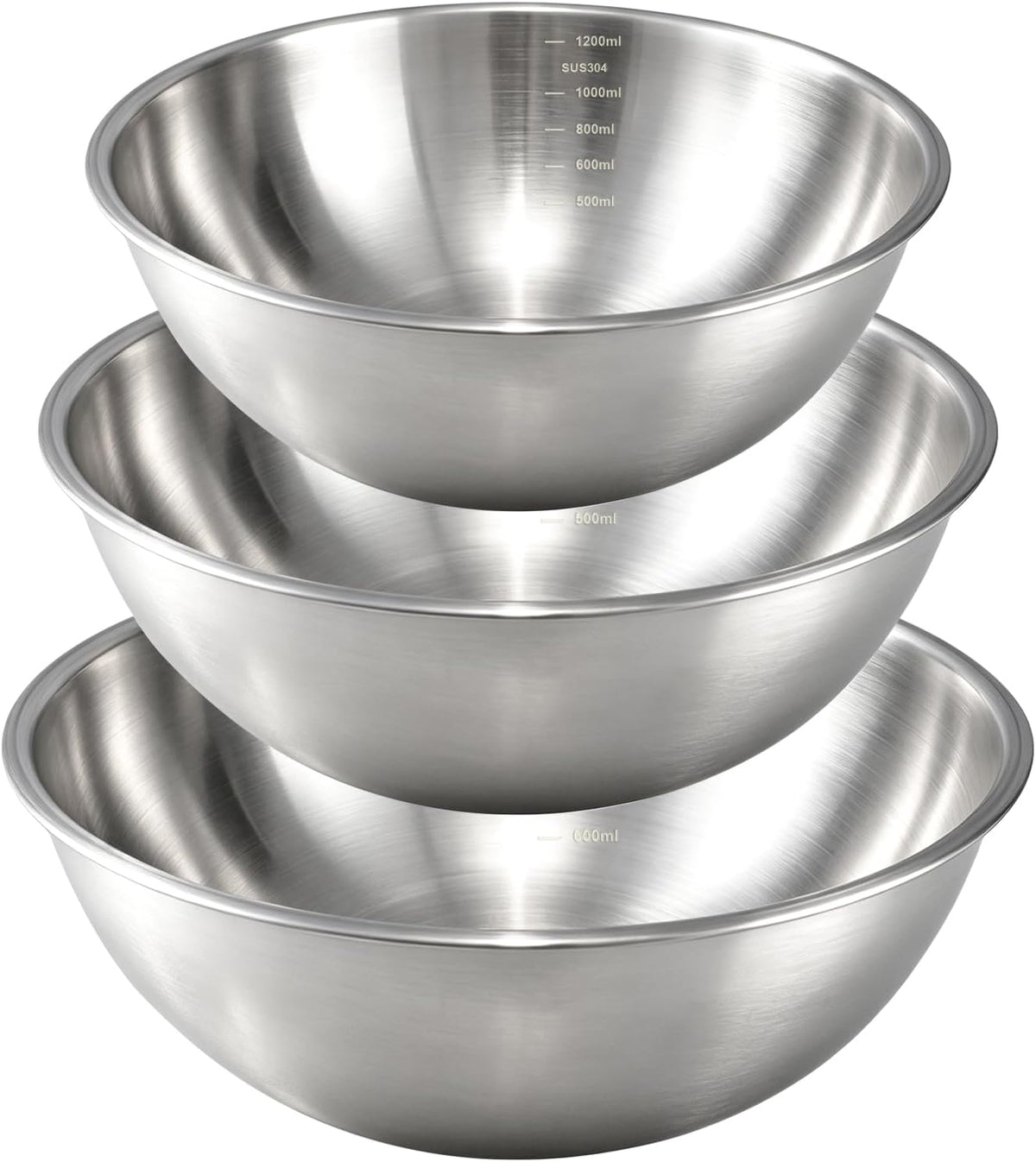 Gronivex Stainless Steel Mixing Bowls Set, 3-Piece (1.5, 2.2 & 3.4 Qt) | Food-Grade Metal, Dishwasher safe，Stackable Nesting & Space-Saving – For Kitchen Baking, Salads, Meal Prep, RV & Camping