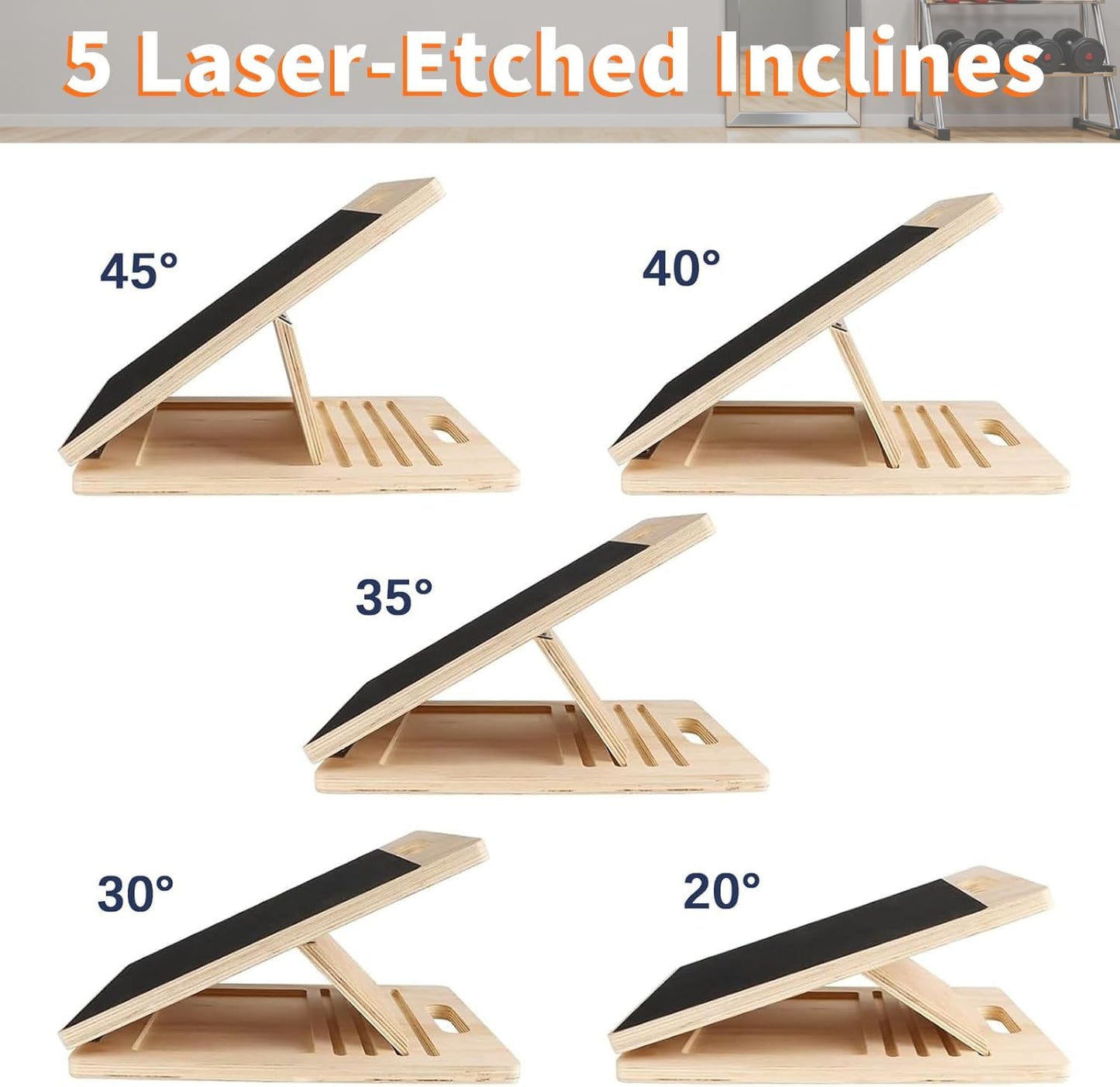 Adjustable Wooden Slant Board - 5-Angle Foldable Calf Stretcher & Squat Wedge for Home Gym